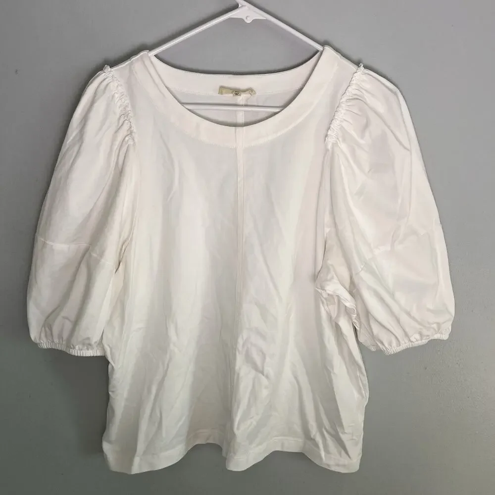 Madewell Top Womens Puff-Sleeve Tee Short Basic Everyday Staple White Sz XL BOHO